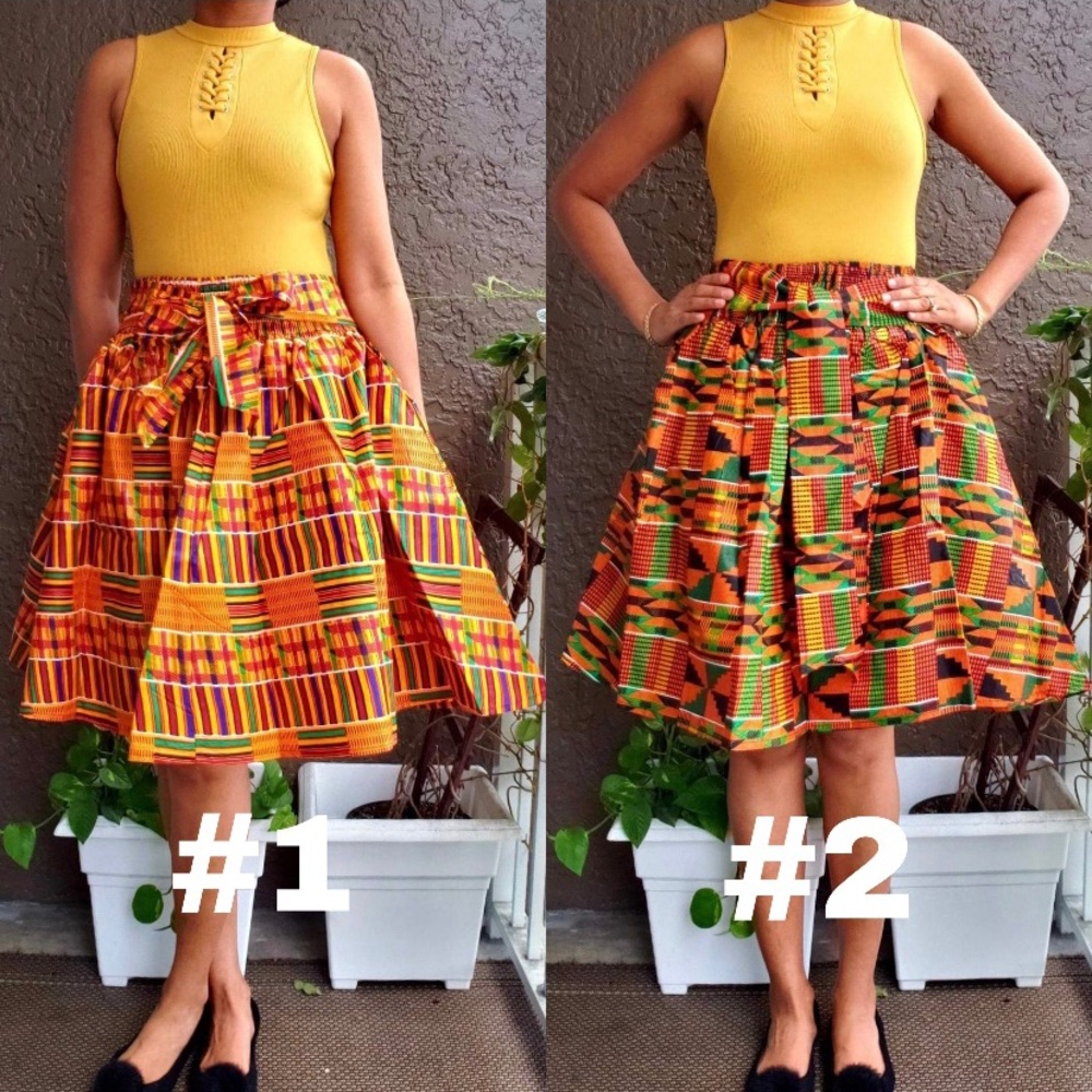 Women's African Kente Short Skirt Cotton Boho Midi Skirt African Print Skirt